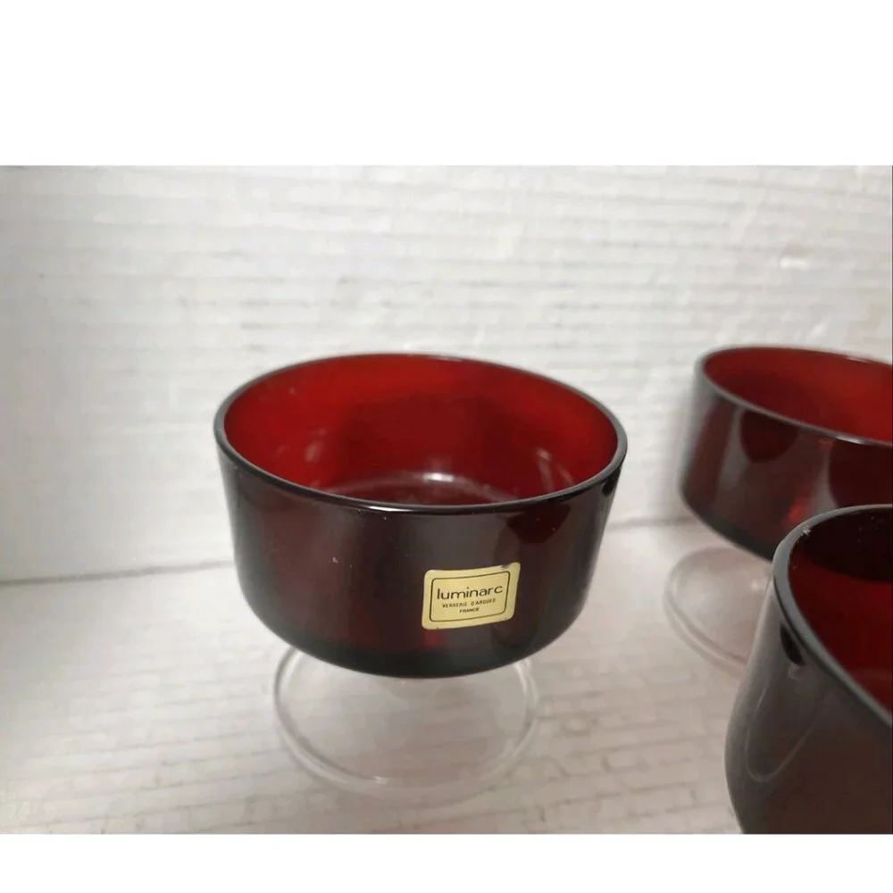Vintage Luminarc France Ruby Red Glass Dessert Cups Set of 6 Stickered